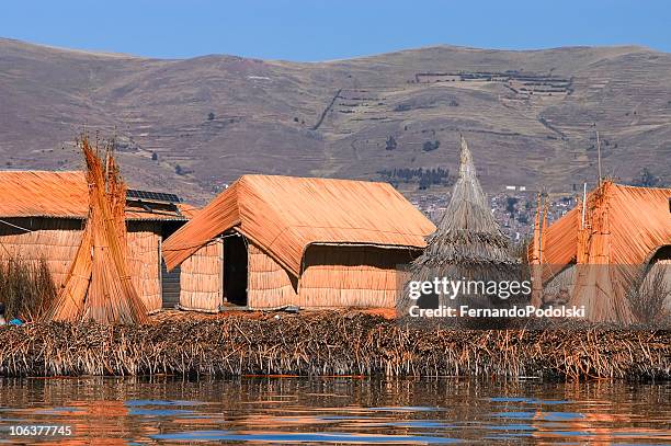 uros floating islands - totora stock pictures, royalty-free photos & images