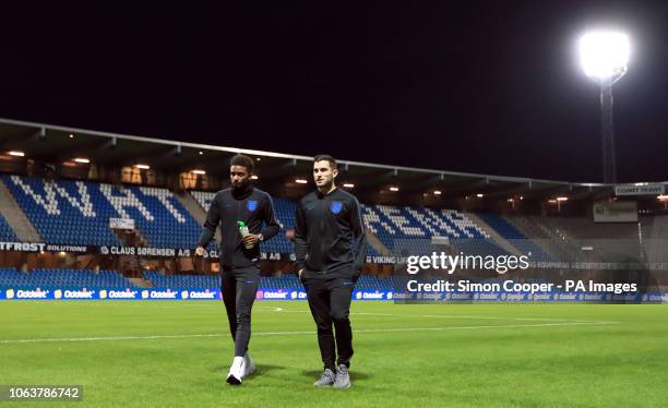 England U21's Demarai Gray and Lewis Cook before the international friendly match at the Blue Water Arena, Esbjerg.