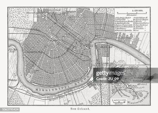 美國路易斯安那州新奧爾良歷史城市地圖, 發表于1897年 - mississippi 幅插畫檔、美工圖案、卡通及圖標