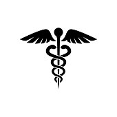Caduceus black isolated vector icon. Symbol of medicine icon.