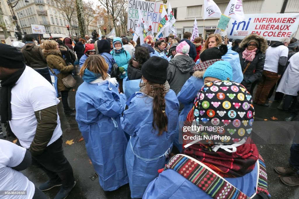 Private Nurses Demonstrate In Paris