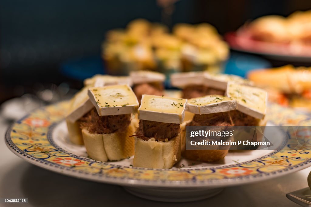 Tapas on a bar counter, Bilbao, Spain