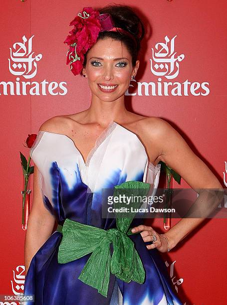 Erica Packer arrives at AAMI Victoria Derby Day at Flemington Racecourse on October 30, 2010 in Melbourne, Australia.