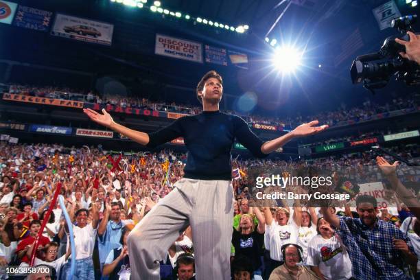 Phoenix Mercury head coach Cheryl Miller celebrates during Game One of the 1998 WNBA Finals on August 27, 1998 at America West Arena in Phoenix,...