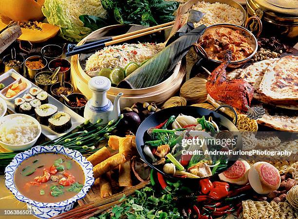 asian food setting - thai food stock pictures, royalty-free photos & images