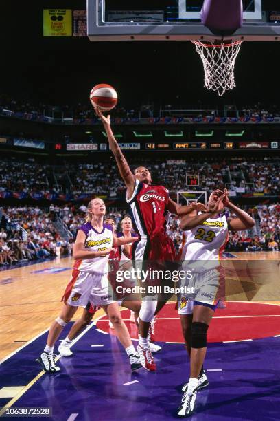 Cynthia Cooper of the Houston Comets shoots during Game One of the 1998 WNBA Finals on August 27, 1998 at America West Arena in Phoenix, Arizona....