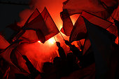 Entusiastic Sport Fans, Pyrotechnic and Flags