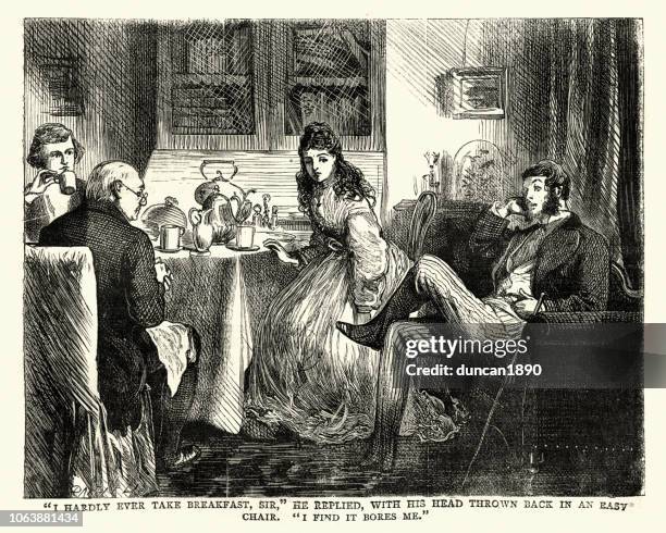 dickens, david copperfield, i hardly ever take breakfast, sir - david copperfield fictional character stock illustrations