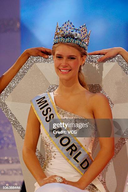 Miss World 2010 Alexandria Mills of the United States reacts after winning the 60th Miss World Beauty Pageant at the Beauty Crown Cultural Center on...