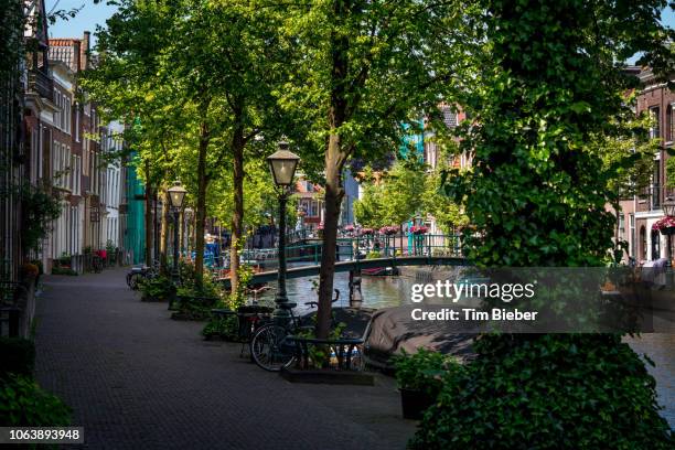 along the canals in leiden - leiden nederland fotografías e imágenes de stock