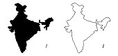 Simple (only sharp corners) map of India (including Andaman and Nicobar) vector drawing. Filled and outline version.