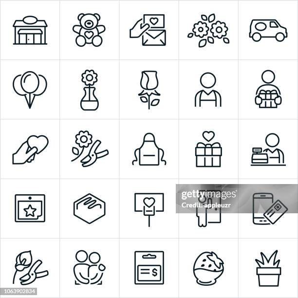 ilustraciones, imágenes clip art, dibujos animados e iconos de stock de floreria los iconos - bouquet