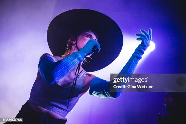Danish singer Karen Marie Aagaard Ørsted Andersen known professionally as MØ performs live on stage during a concert at Astra on November 20, 2018 in...