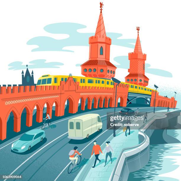 oberbaum bridge - kreuzberg stock illustrations