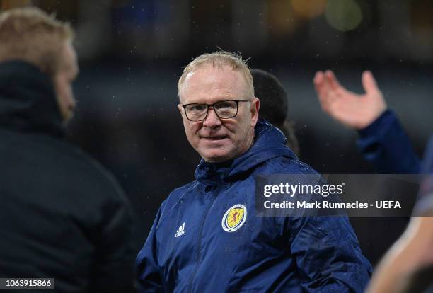 Scotland manager Alex McLeish looks on at the final whistle during the UEFA Nations League C group one match between Scotland and Israel at Hampden...