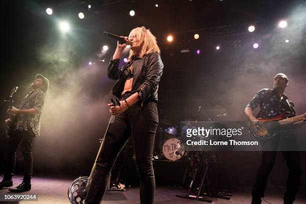James Shaw, Emily Haines, Joules Scott-Key and Joshua Winstead of Metric perform at The Forum on November 20, 2018 in London, England.