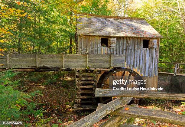 john cable mill, a working grist mill in cades cove historic area, smoky mountains national park - cades cove foto e immagini stock