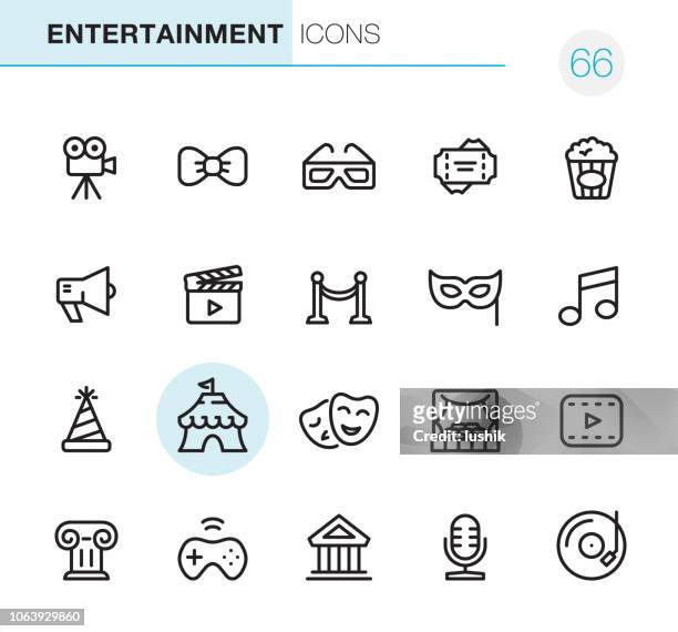 illustrazioni stock, clip art, cartoni animati e icone di tendenza di intrattenimento - icone pixel perfect - arts culture and entertainment