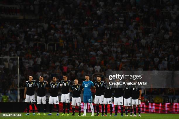 Players of Argentina observe a minute of silence in tribute to the crew of the submarine ARA San Juan prior a friendly match between Argentina and...