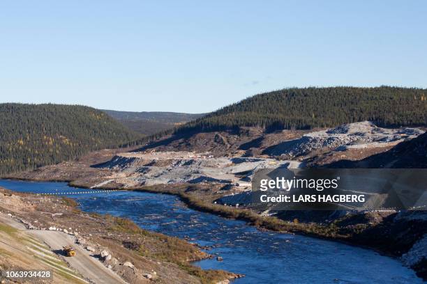 View of the Romaine River before it enters Hydro-Quebec's Romaine 4 hydroelectric dam in the Côte-Nord Administrative Region of Quebec, Canada, on...