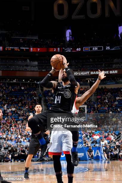 Augustin of the Orlando Magic shoots the ball against the Toronto Raptors on November 20, 2018 at Amway Center in Orlando, Florida. NOTE TO USER:...