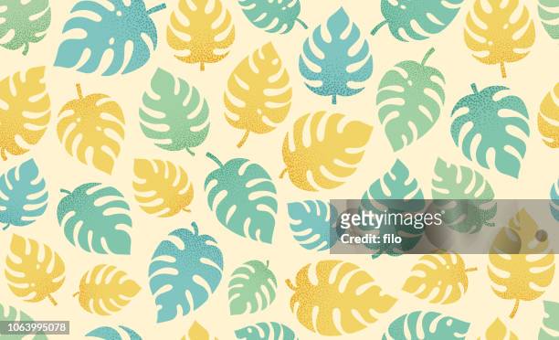 tropical leaf seamless background - palm leaves pattern stock illustrations