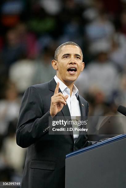 President Barack Obama speaks to supporters during the 'Moving America Forward' rally October 31, 2010 at Cleveland State University's Wolstein...