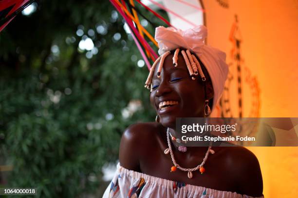 a young woman in salvador, brazil - brazilian headdress stock pictures, royalty-free photos & images