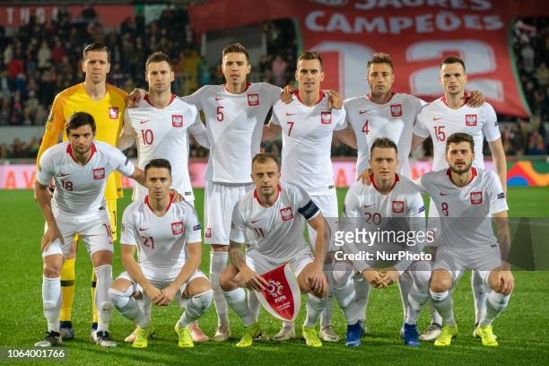 The Polish national football team poses for a photo during the UEFA Nations League A Group 3 match between Portugal and Poland at Estadio D. Afonso...