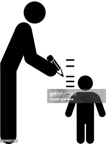 parent measuring child's height icon with long shadow - measure child stock illustrations