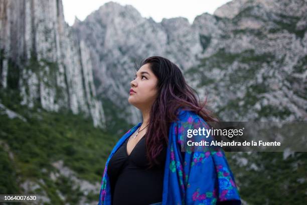 young woman in the mountains. - persona de color 個照片及圖片檔