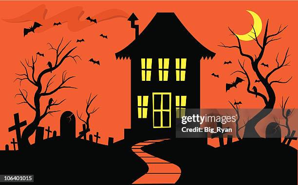 halloween house - cemetery background stock illustrations