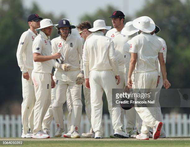 Players of England Lions during day four of the tour match between England Lions and Pakistan A at Sheikh Zayed Stadium Nursery 1 on November 21,...