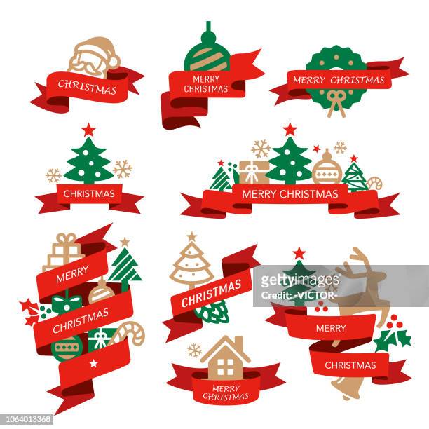 illustrazioni stock, clip art, cartoni animati e icone di tendenza di striscioni natalizi - serie illustrazione - christmas ribbon