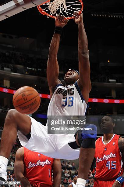 Brendan Haywood of the Dallas Mavericks dunks against the Los Angeles Clippers at Staples Center on October 31, 2010 in Los Angeles, California. NOTE...