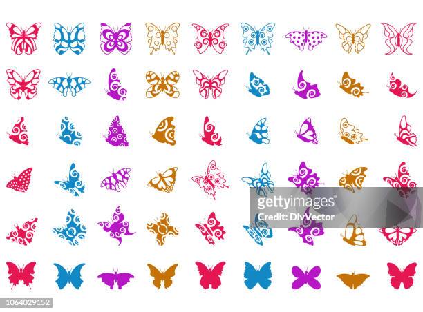 butterfly icon set - butterfly tattoos stock illustrations