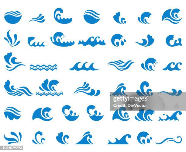 ilustrações, clipart, desenhos animados e ícones de conjunto de ícones de onda - aquatic sport