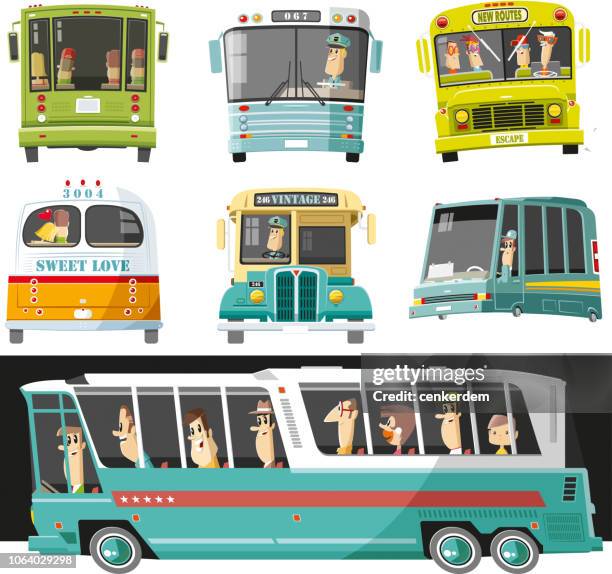 Local Bus Cartoon Passenger Bus Cartoon Stock-Fotos und Bilder - Getty Images