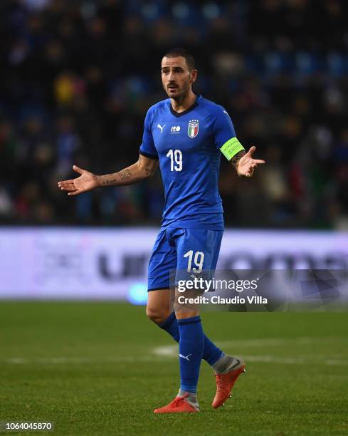 Leonardo Bonucci of Italy reacts during the friendly match between Italy and Usa played at Luminus Arena on November 20, 2018 in Genk, Belgium.