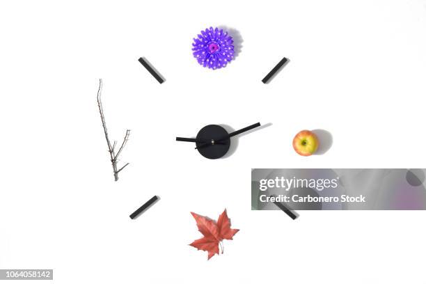clock of the seasons - zona horaria fotografías e imágenes de stock