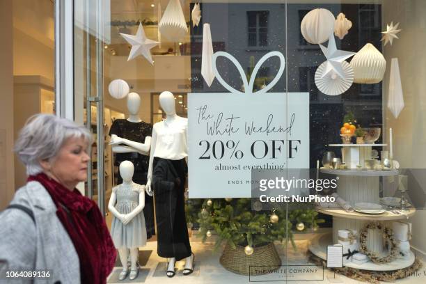 Sales and reductions signs seen around Grafton Street shops ahead of Black Friday and White Weekend, regarded as the beginning of the Christmas...