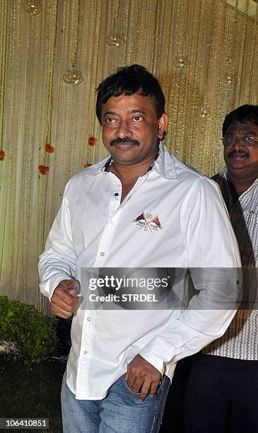 Indian Bollywood director Ram Gopal Varma attends newly wed Vivek Oberoi and Priyanka Alva's reception party late night October 31, 2010 in Mumbai....