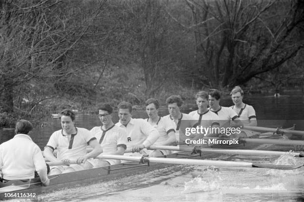 The Oxford University Rowing Crew in training for the forthcoming Oxford v Cambridge Boat Race. The 104th Boat Race took place on 5 April 1958. Held...