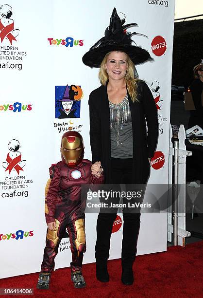 Alison Sweeney and son Benjamin Sanov attend CAAF's 17th annual Dream Halloween at Barker Hangar on October 30, 2010 in Santa Monica, California.