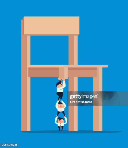 human pyramid acts as a missing chair leg - broken contract stock illustrations