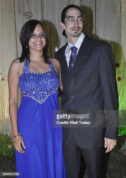 Nisha Harale and Adam Bedi during actor Vivek Oberoi's wedding reception in Mumbai on October 31, 2010.