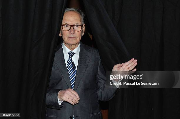 Composer and conductor Ennio Morricone attends an Q & A session at the 5th International Rome Film Festival at Auditorium Parco Della Musica on...
