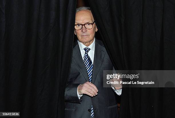 Composer and conductor Ennio Morricone attends an Q & A session at the 5th International Rome Film Festival at Auditorium Parco Della Musica on...
