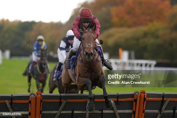 Richard Johnson riding Crooks Peak clear the last to win The D & S Commissioning Novices' Hurdle on November 06, 2018 in Exeter, England.