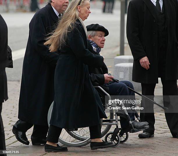 German writer Siegfried Lenz arrives for the memorial service for Loki Schmidt, wife of former German Chancellor Helmut Schmidt, at the St. Michaelis...